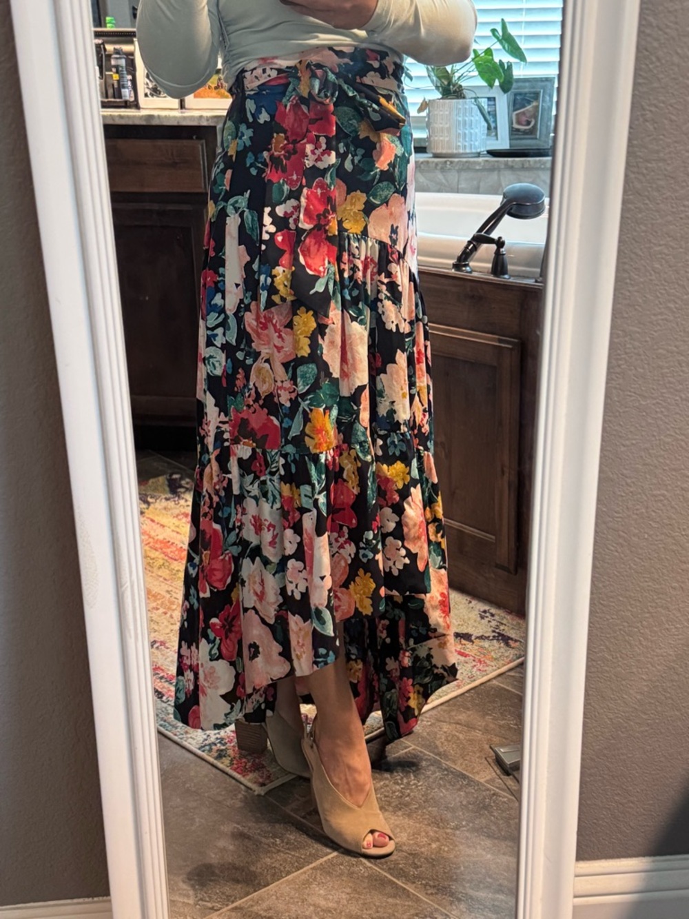 Eliza J Floral Asymmetrical High-Low Maxi Skirt Size 2 Navy Pink Floral NWOT - Picture 14 of 15